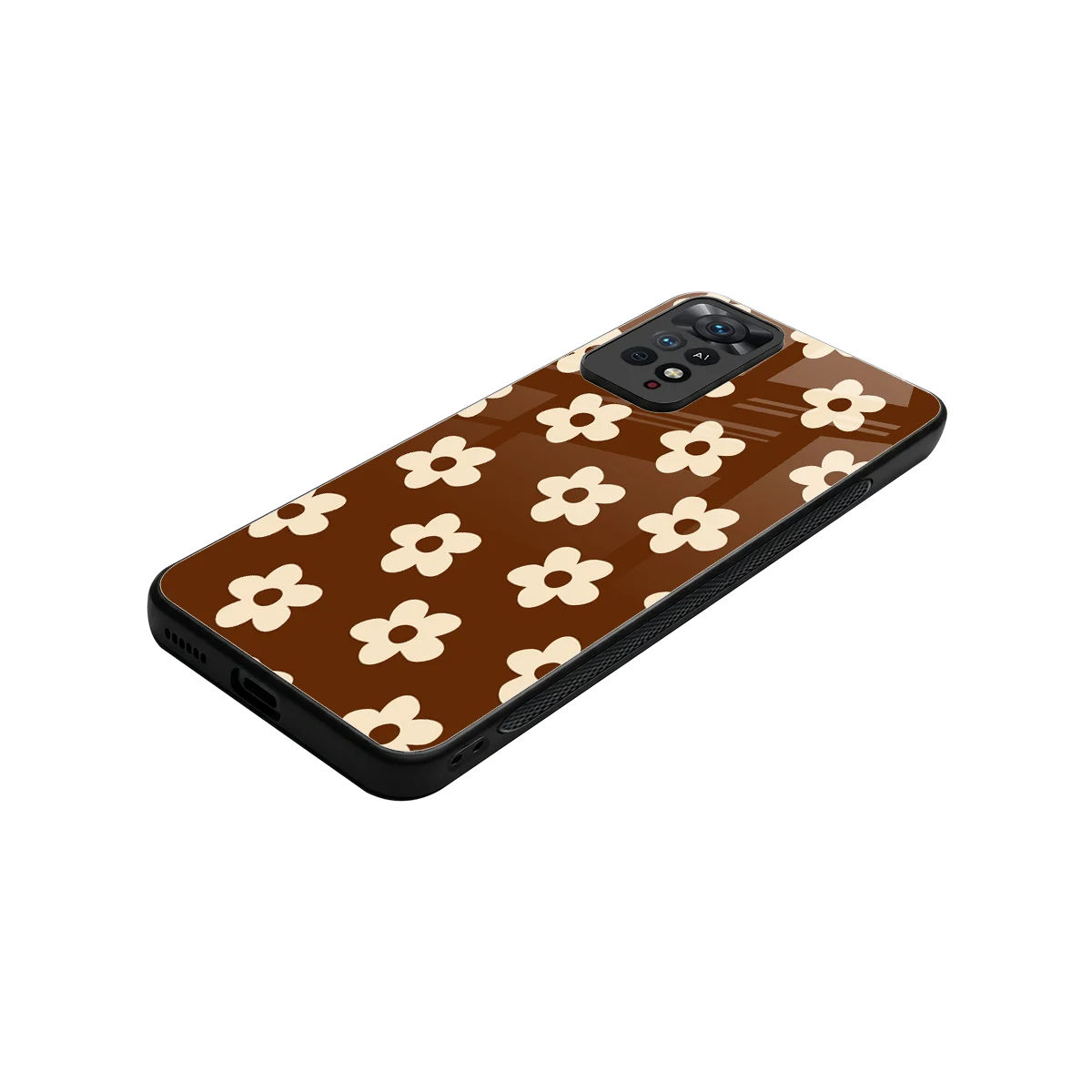 Brown Flowers stylish phone case for redmi note 11 pro | glossy glass and slim fit