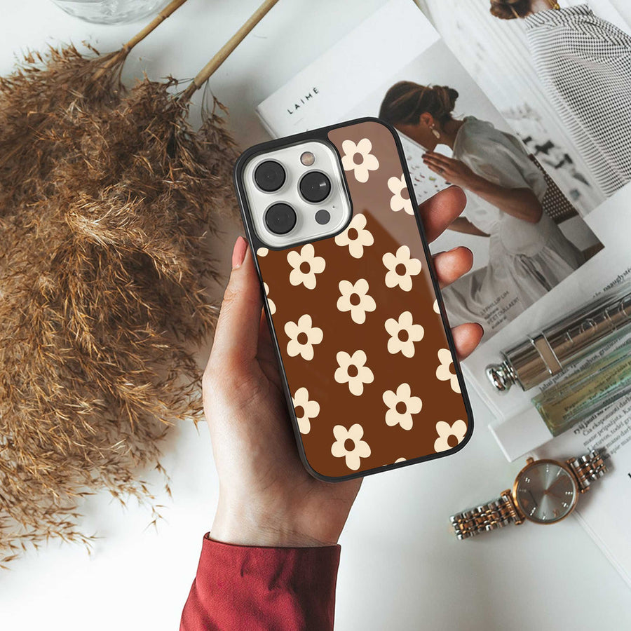 Brown Flowers Phone Case for Iphone 13 | Glass Case