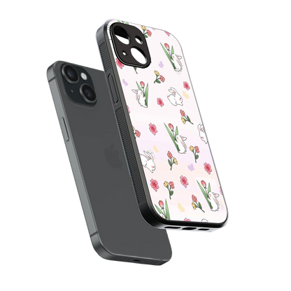 Bunny Bliss sleek iphone 13 cover with tempered glass back and TPU edges