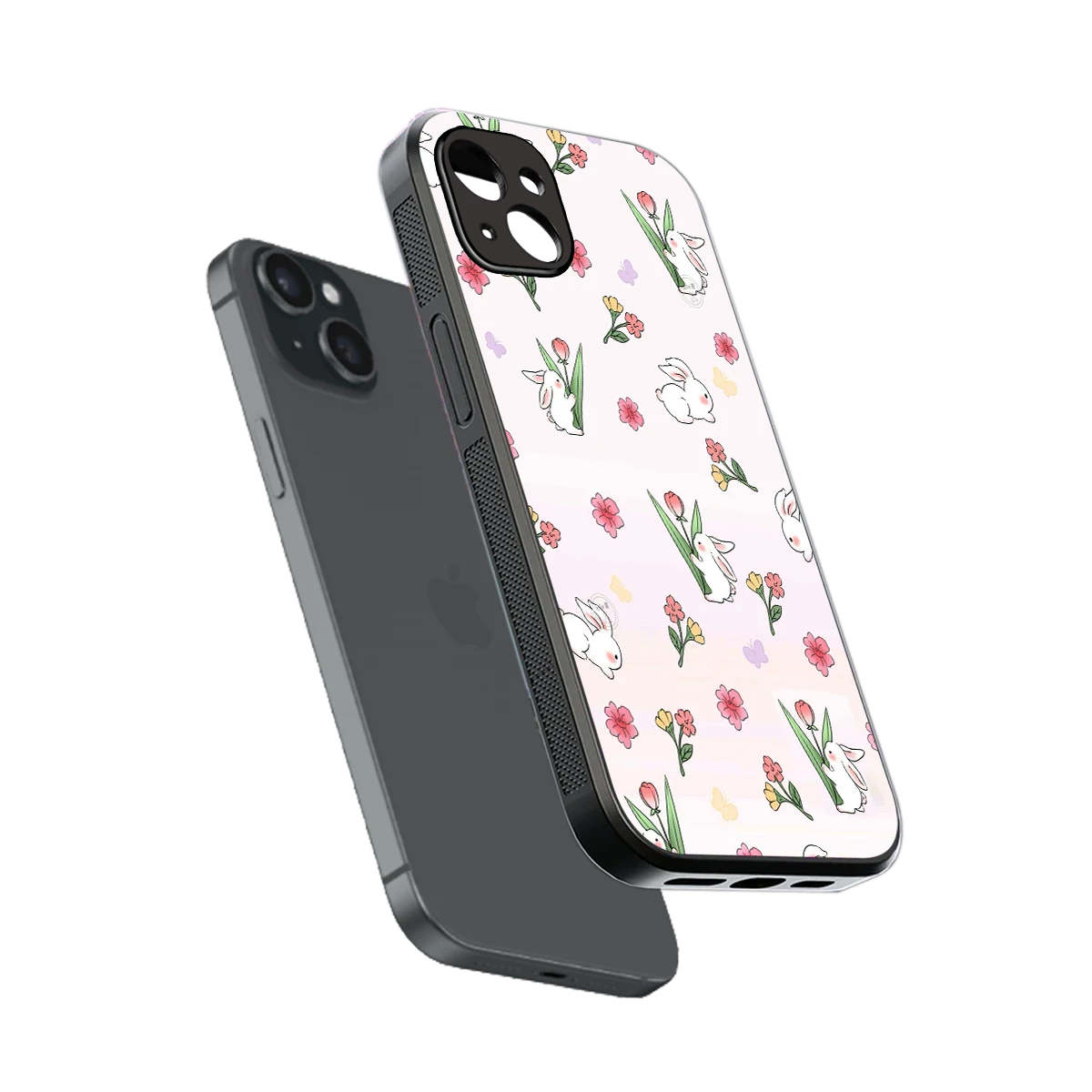 Bunny Bliss sleek iphone 14 plus cover with tempered glass back and TPU edges