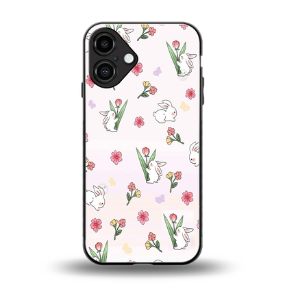 Bunny Bliss back phone cover | glass case for iphone 16 plus