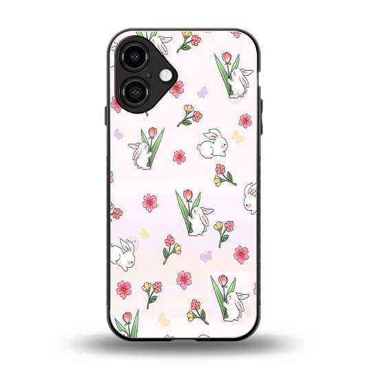 Bunny Bliss back phone cover | glass case for iphone 16 plus