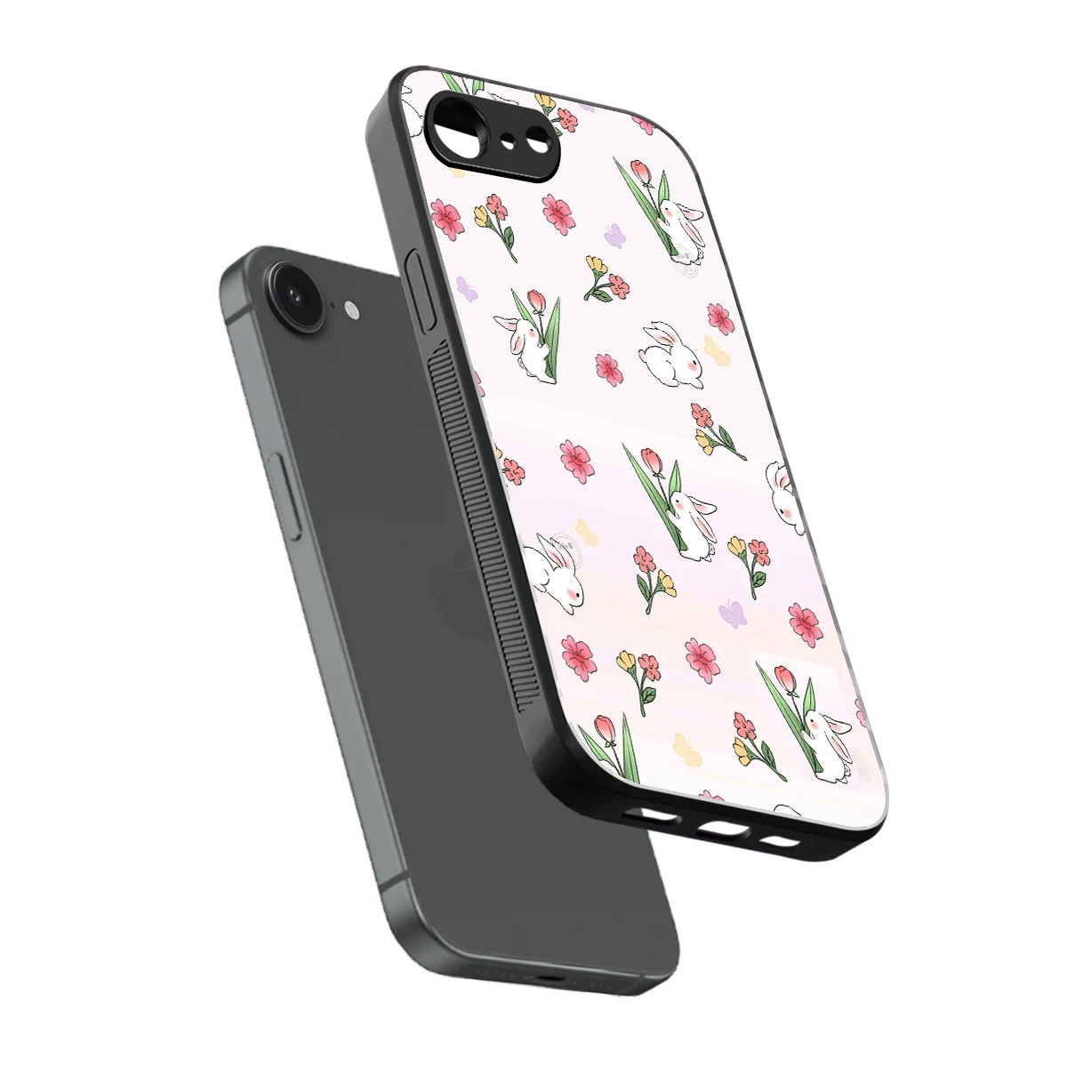 Bunny Bliss sleek iphone 16e cover with tempered glass back and TPU edges