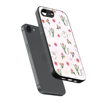 Bunny Bliss sleek iphone 16e cover with tempered glass back and TPU edges