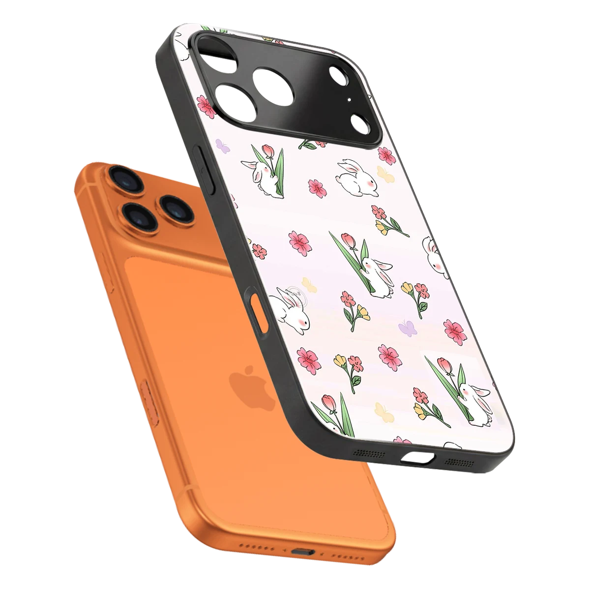 Bunny Bliss sleek iphone 17 pro cover with tempered glass back and TPU edges