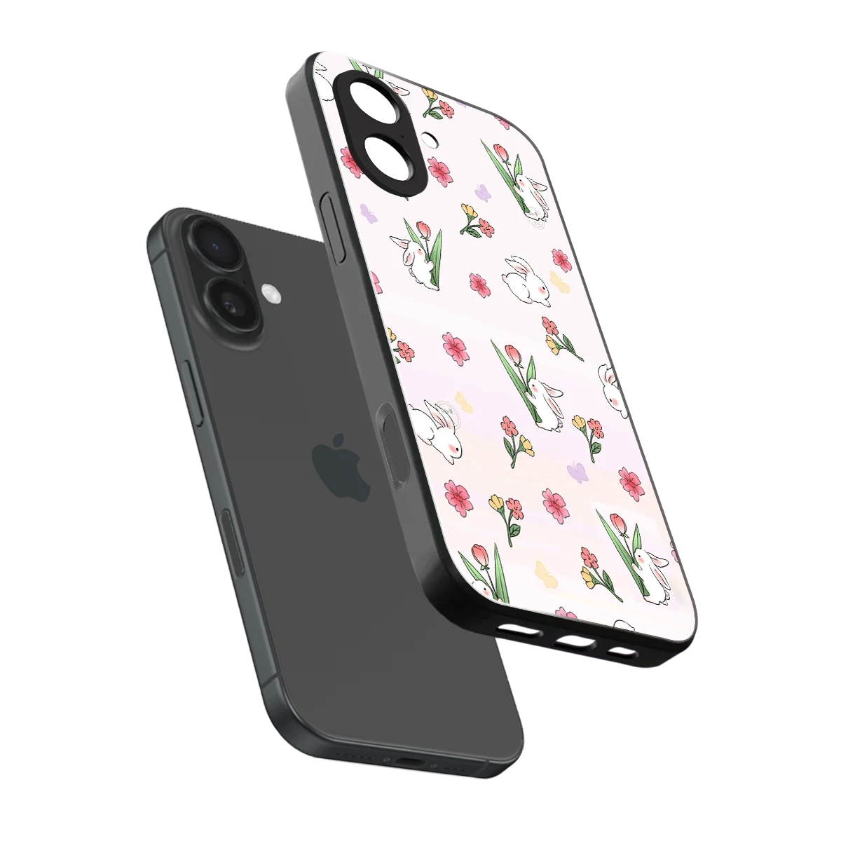 Bunny Bliss sleek iphone 17 cover with tempered glass back and TPU edges