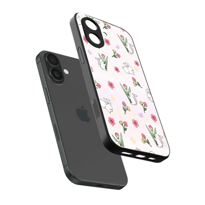 Bunny Bliss sleek iphone 17 cover with tempered glass back and TPU edges