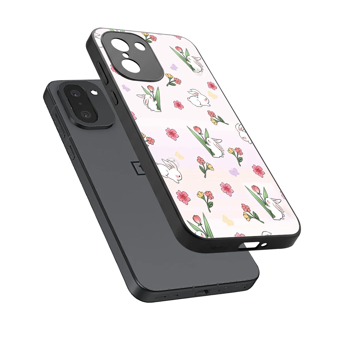 Bunny Bliss sleek oneplus 15r cover with tempered glass back and TPU edges