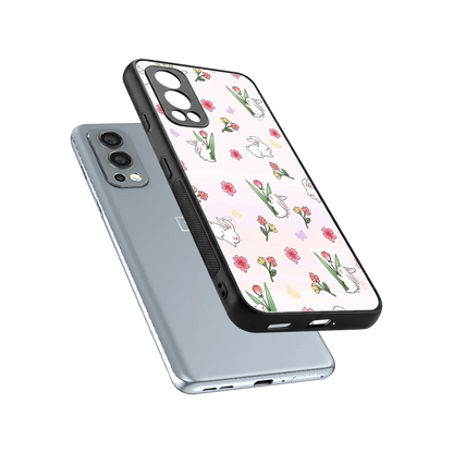 Bunny Bliss sleek oneplus nord 2 cover with tempered glass back and TPU edges