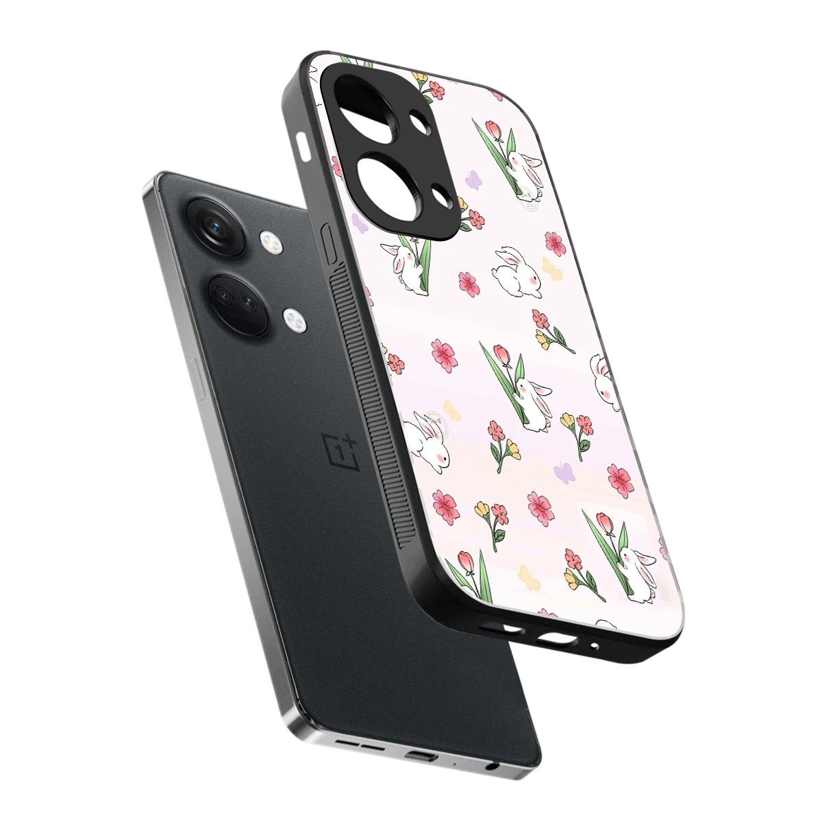 Bunny Bliss sleek oneplus nord 3 cover with tempered glass back and TPU edges