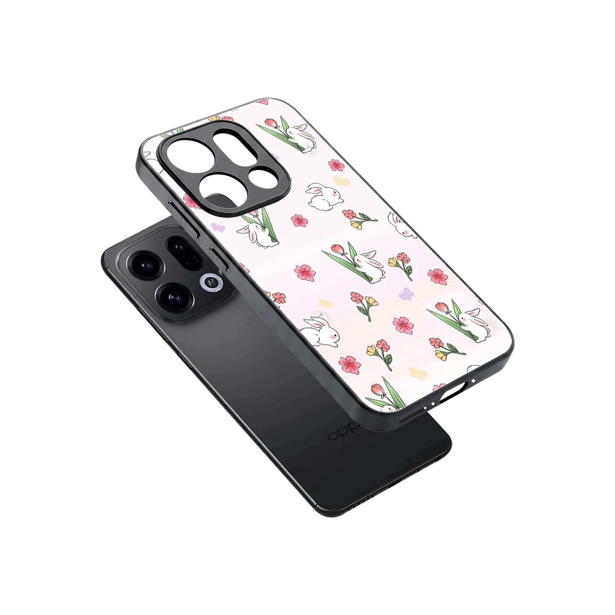 Bunny Bliss sleek oppo find x9 cover with tempered glass back and TPU edges