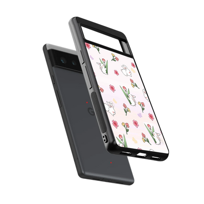 Bunny Bliss sleek google pixel 6 cover with tempered glass back and TPU edges