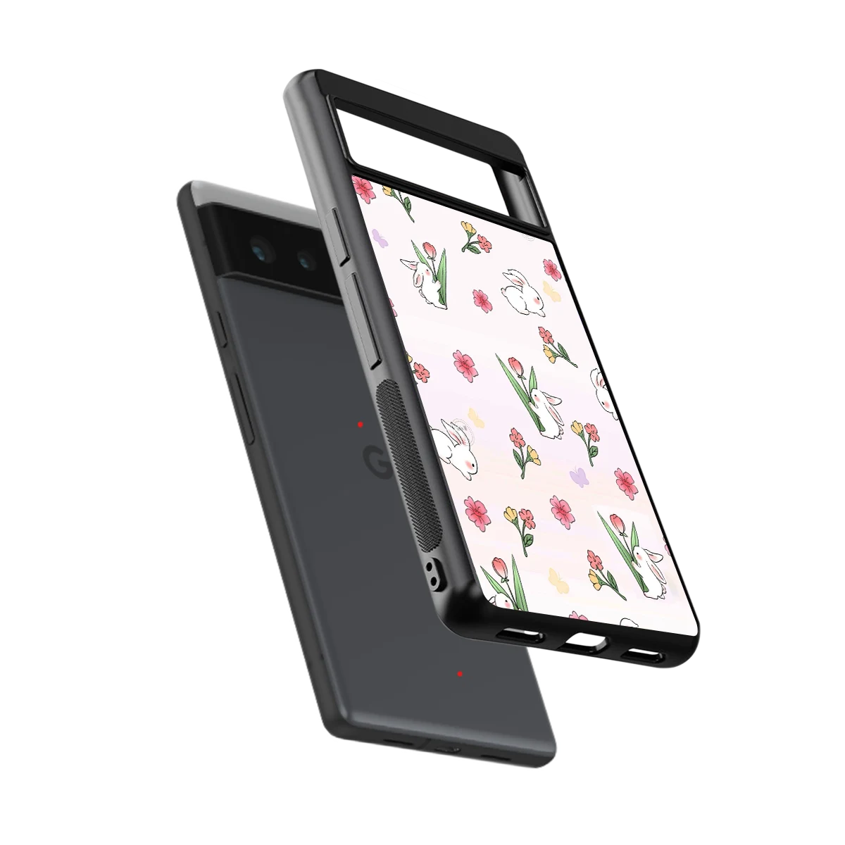 Bunny Bliss sleek google pixel 6a cover with tempered glass back and TPU edges
