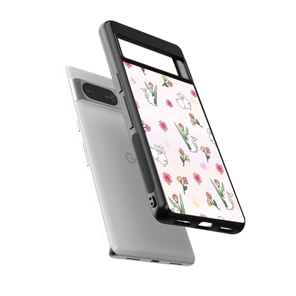 Bunny Bliss sleek google pixel 8 cover with tempered glass back and TPU edges