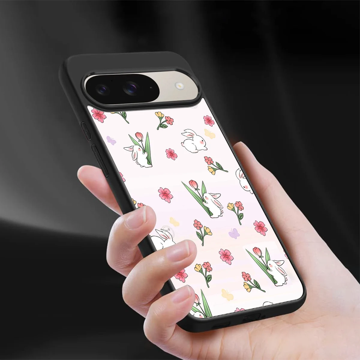 Bunny Bliss sleek google pixel 9 cover with tempered glass back and TPU edges