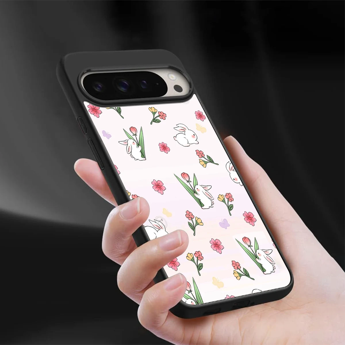 Bunny Bliss sleek google pixel 9 pro cover with tempered glass back and TPU edges