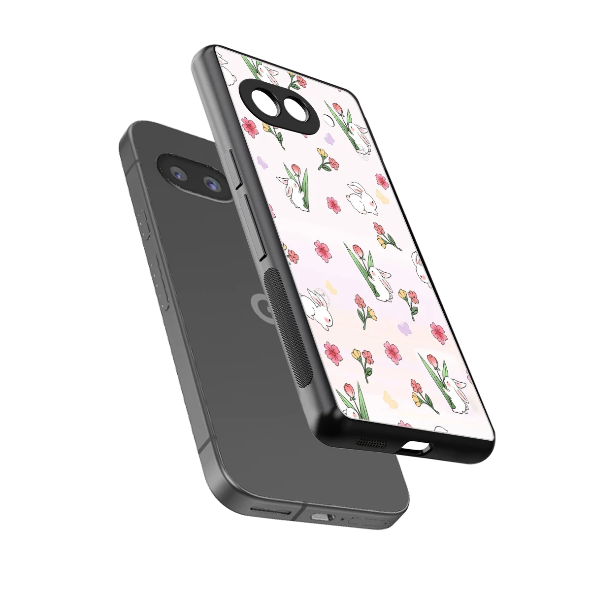 Bunny Bliss sleek google pixel 10a cover with tempered glass back and TPU edges