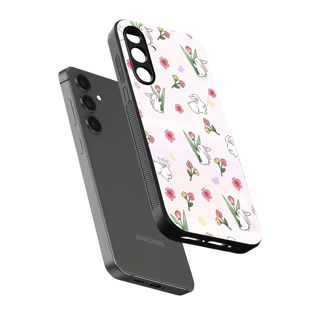 Bunny Bliss sleek samsung galaxy a55 5g cover with tempered glass back and TPU edges