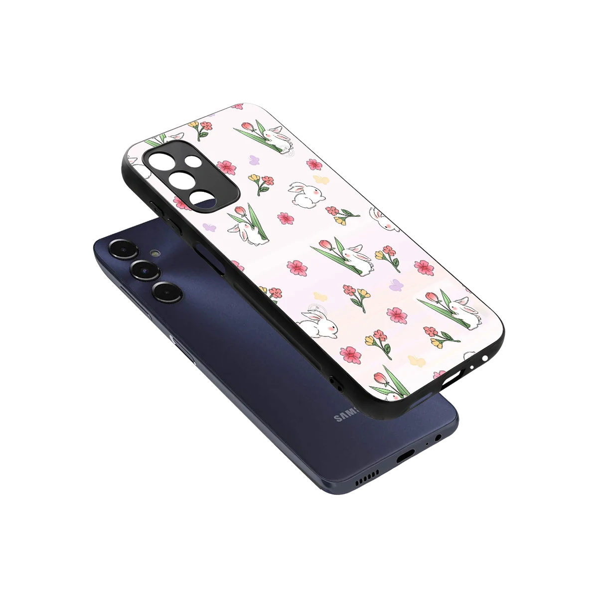 Bunny Bliss sleek samsung galaxy m14 5g cover with tempered glass back and TPU edges