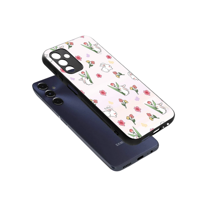 Bunny Bliss sleek samsung galaxy m14 5g cover with tempered glass back and TPU edges