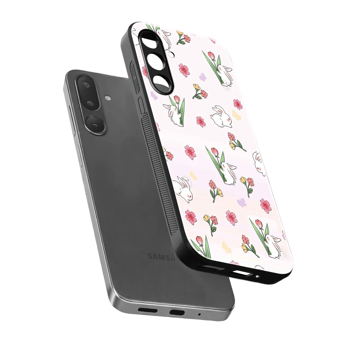 Bunny Bliss sleek samsung galaxy m56 5g cover with tempered glass back and TPU edges