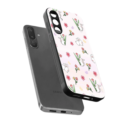 Bunny Bliss sleek samsung galaxy m56 5g cover with tempered glass back and TPU edges