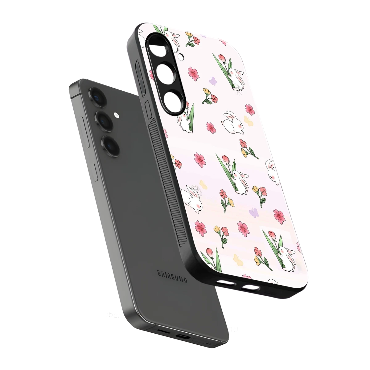 Bunny Bliss sleek samsung galaxy s24 cover with tempered glass back and TPU edges