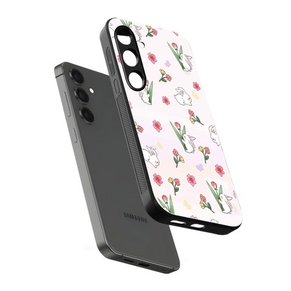 Bunny Bliss sleek samsung galaxy s24 cover with tempered glass back and TPU edges