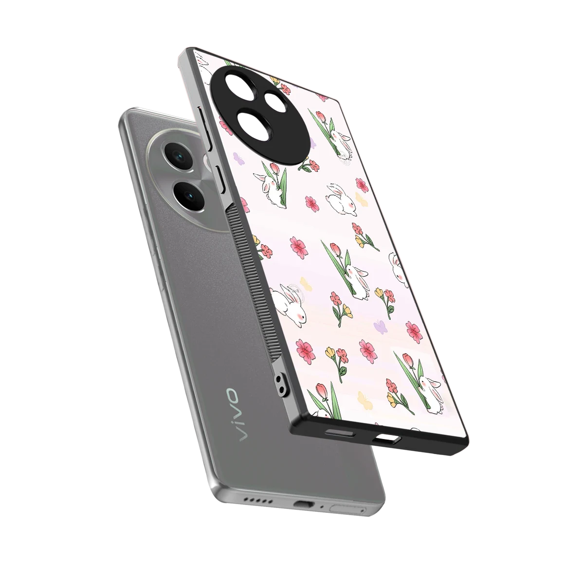 Bunny Bliss sleek vivo v30e cover with tempered glass back and TPU edges
