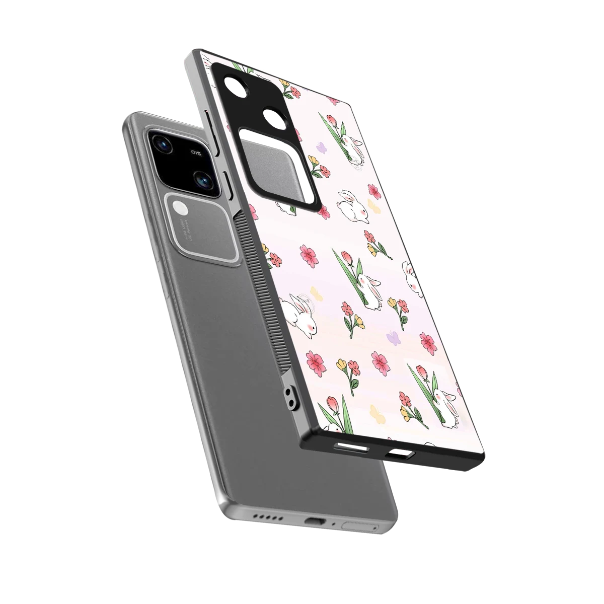 Bunny Bliss sleek vivo v30 cover with tempered glass back and TPU edges