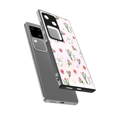 Bunny Bliss sleek vivo v30 cover with tempered glass back and TPU edges