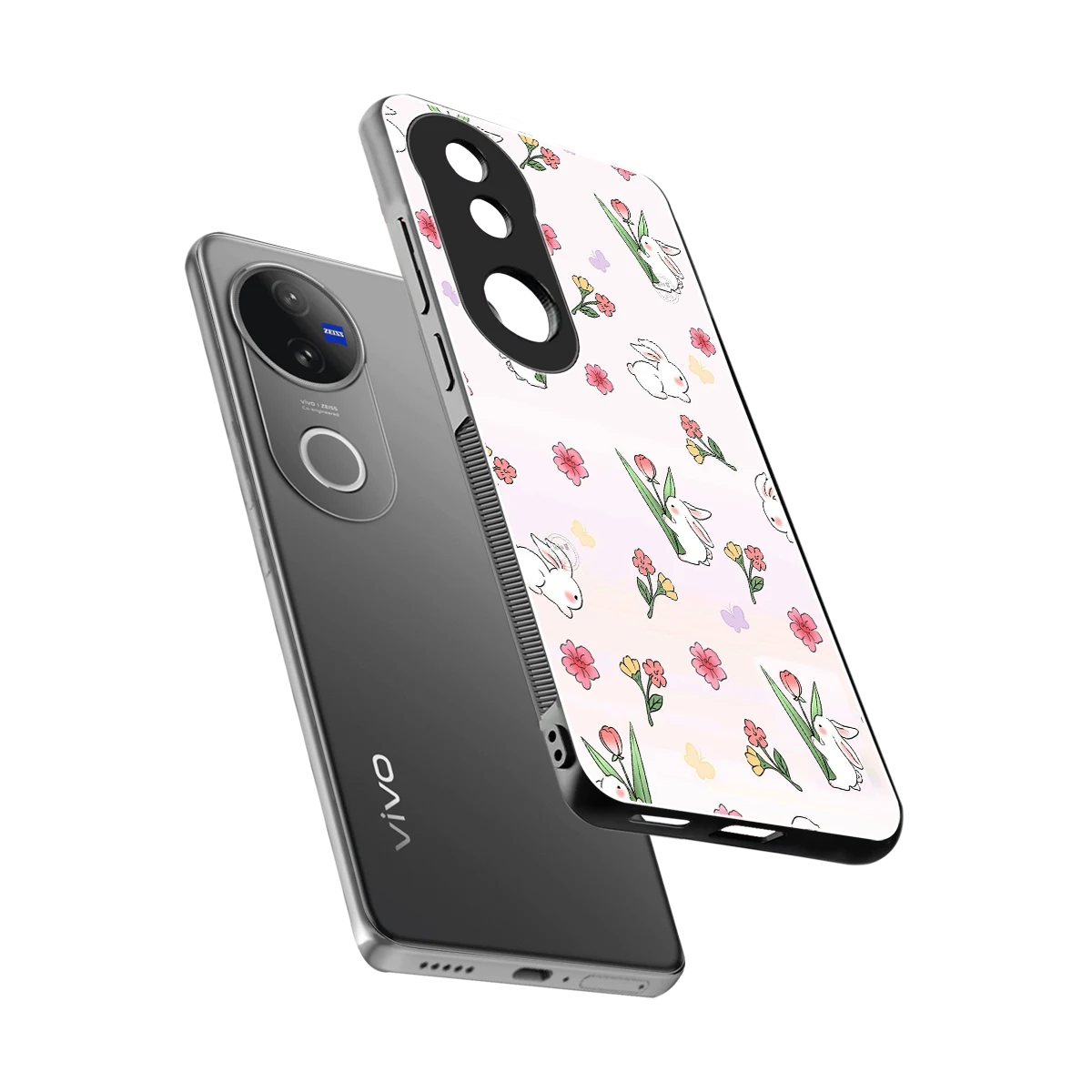 Bunny Bliss sleek vivo v50 cover with tempered glass back and TPU edges