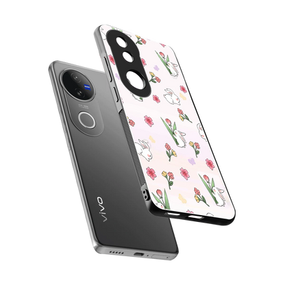 Bunny Bliss sleek vivo v50 cover with tempered glass back and TPU edges