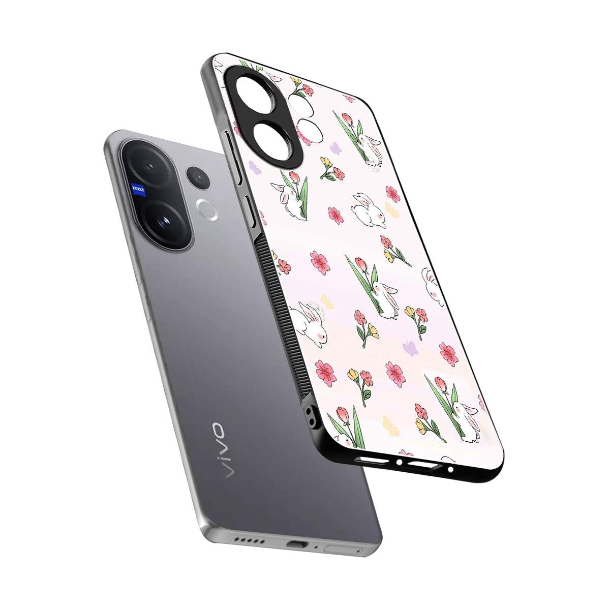 Bunny Bliss sleek vivo v60 cover with tempered glass back and TPU edges