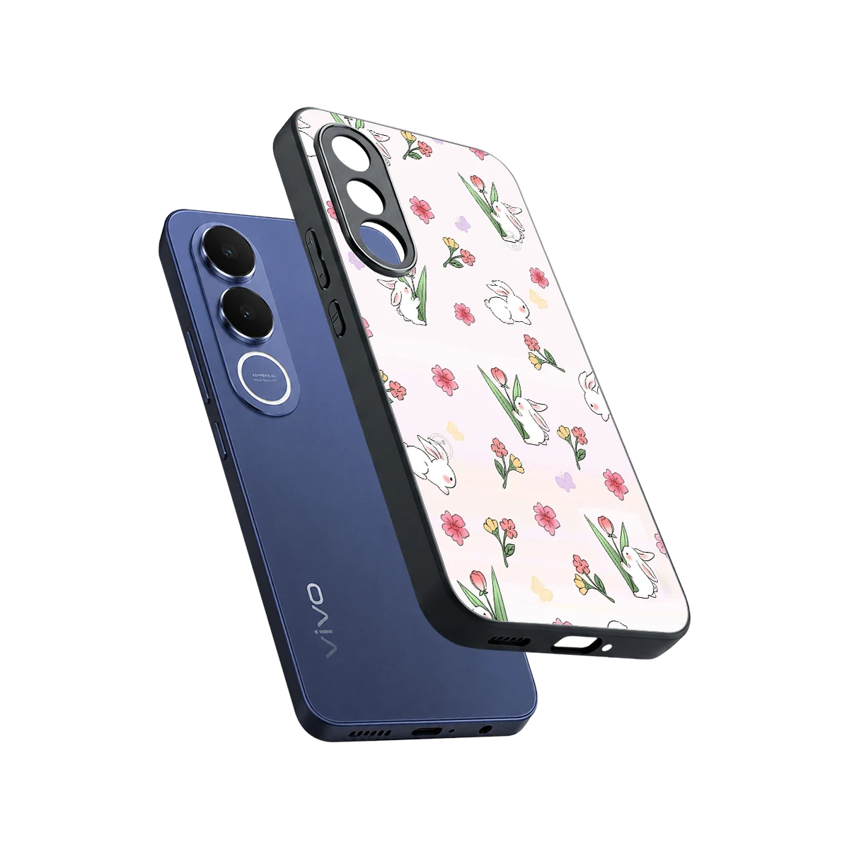 Bunny Bliss sleek vivo v70 fe cover with tempered glass back and TPU edges