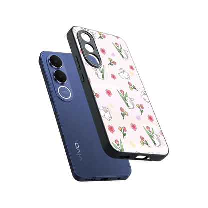Bunny Bliss sleek vivo v70 fe cover with tempered glass back and TPU edges