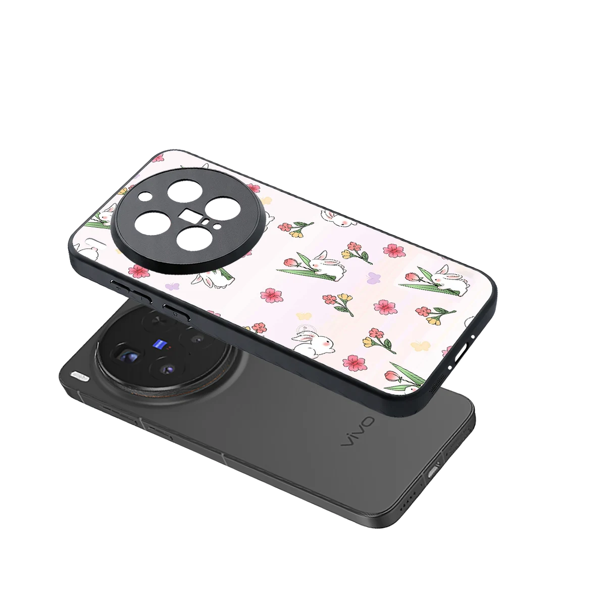 Bunny Bliss sleek vivo x300 pro cover with tempered glass back and TPU edges