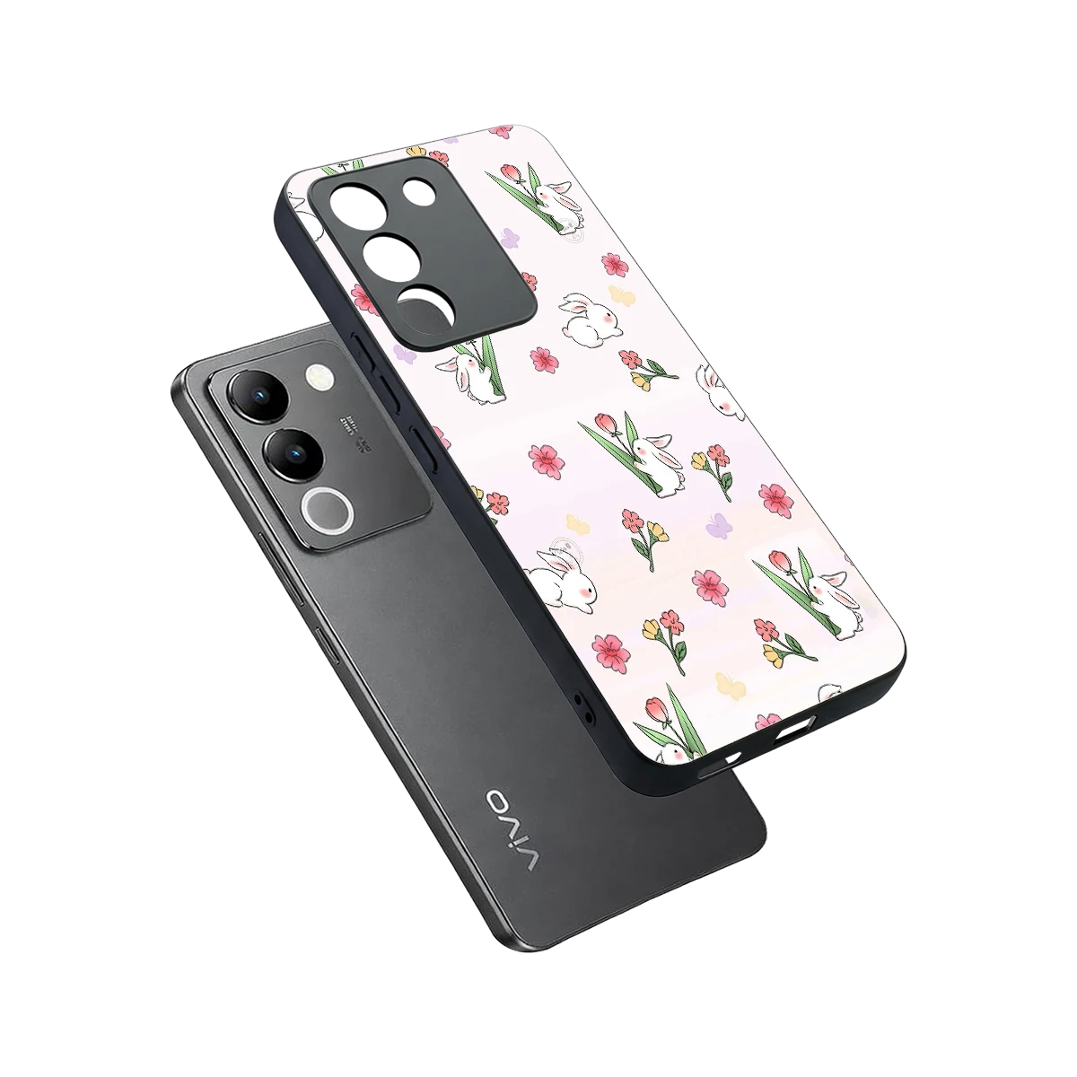 Bunny Bliss sleek vivo y200 5g cover with tempered glass back and TPU edges