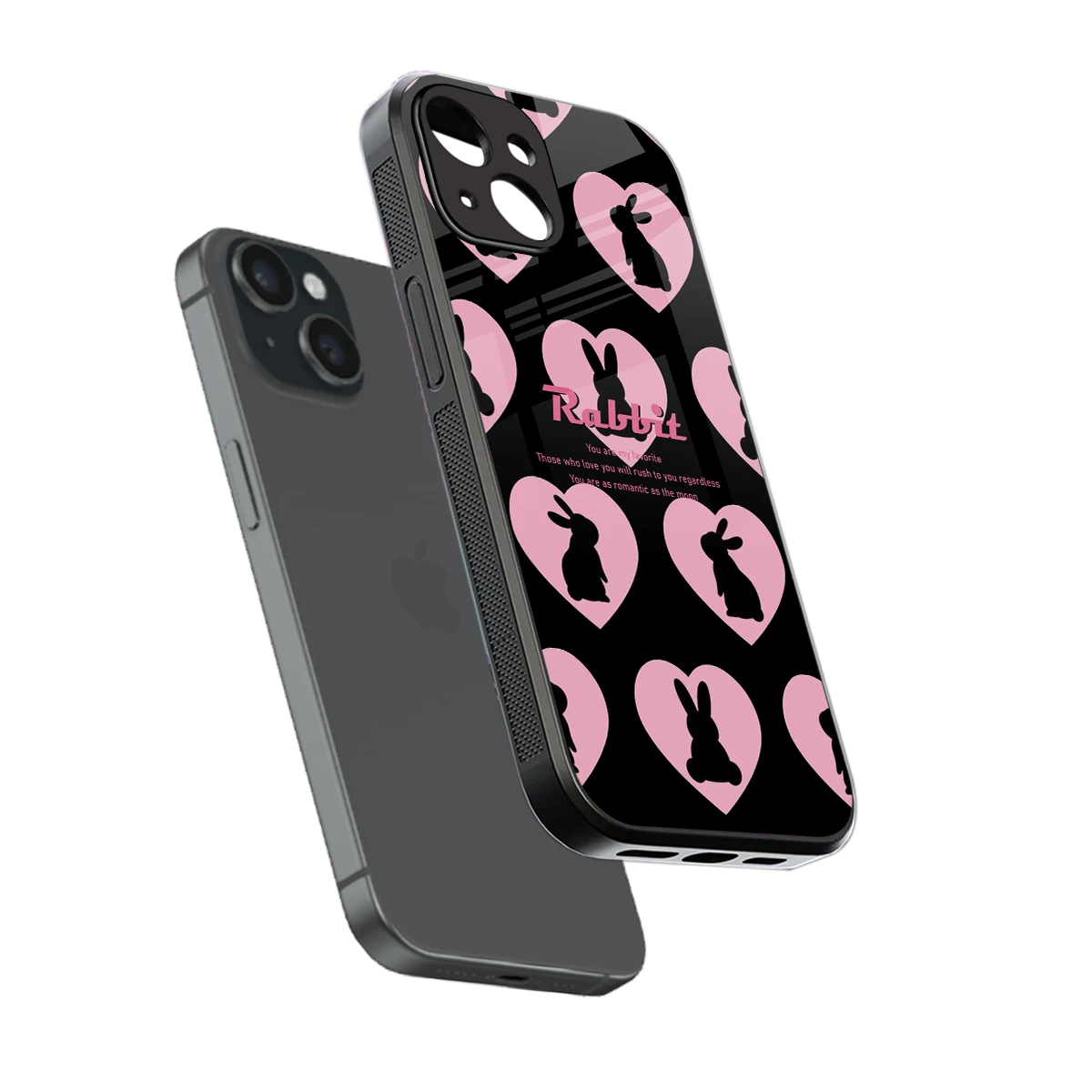 Bunny Love sleek iphone 14 cover with tempered glass back and TPU edges