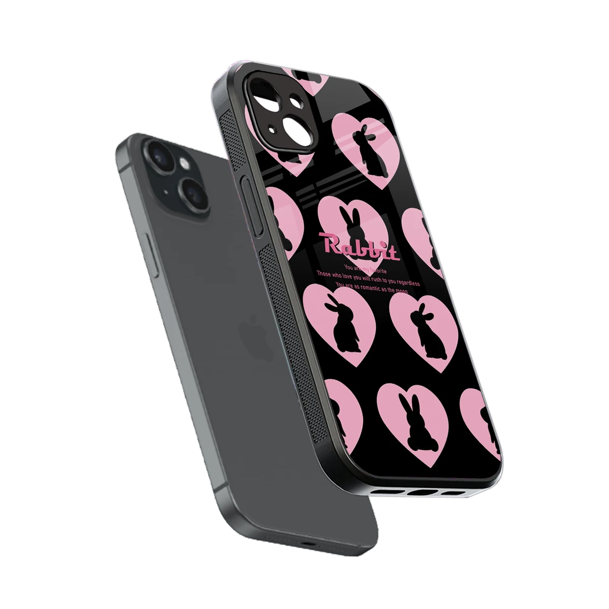Bunny Love sleek iphone 15 plus cover with tempered glass back and TPU edges