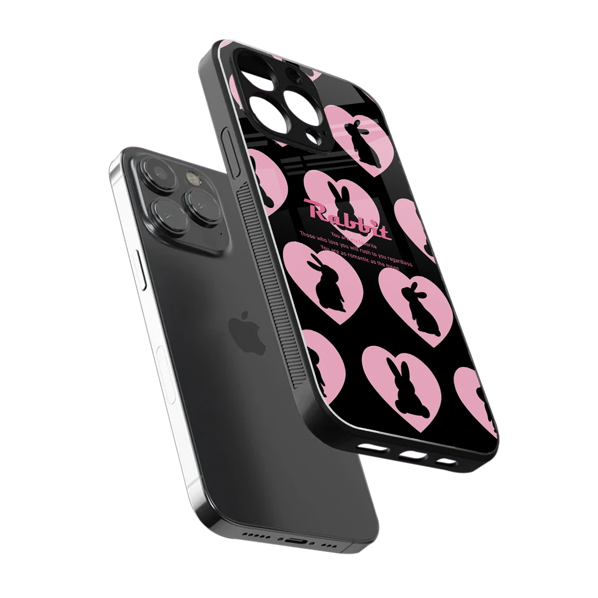 Bunny Love sleek iphone 15 pro max cover with tempered glass back and TPU edges