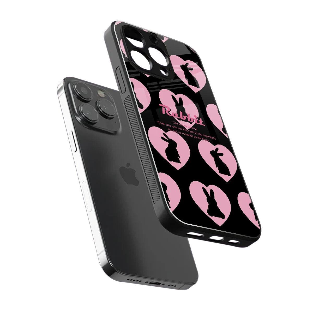 Bunny Love sleek iphone 16 pro max cover with tempered glass back and TPU edges