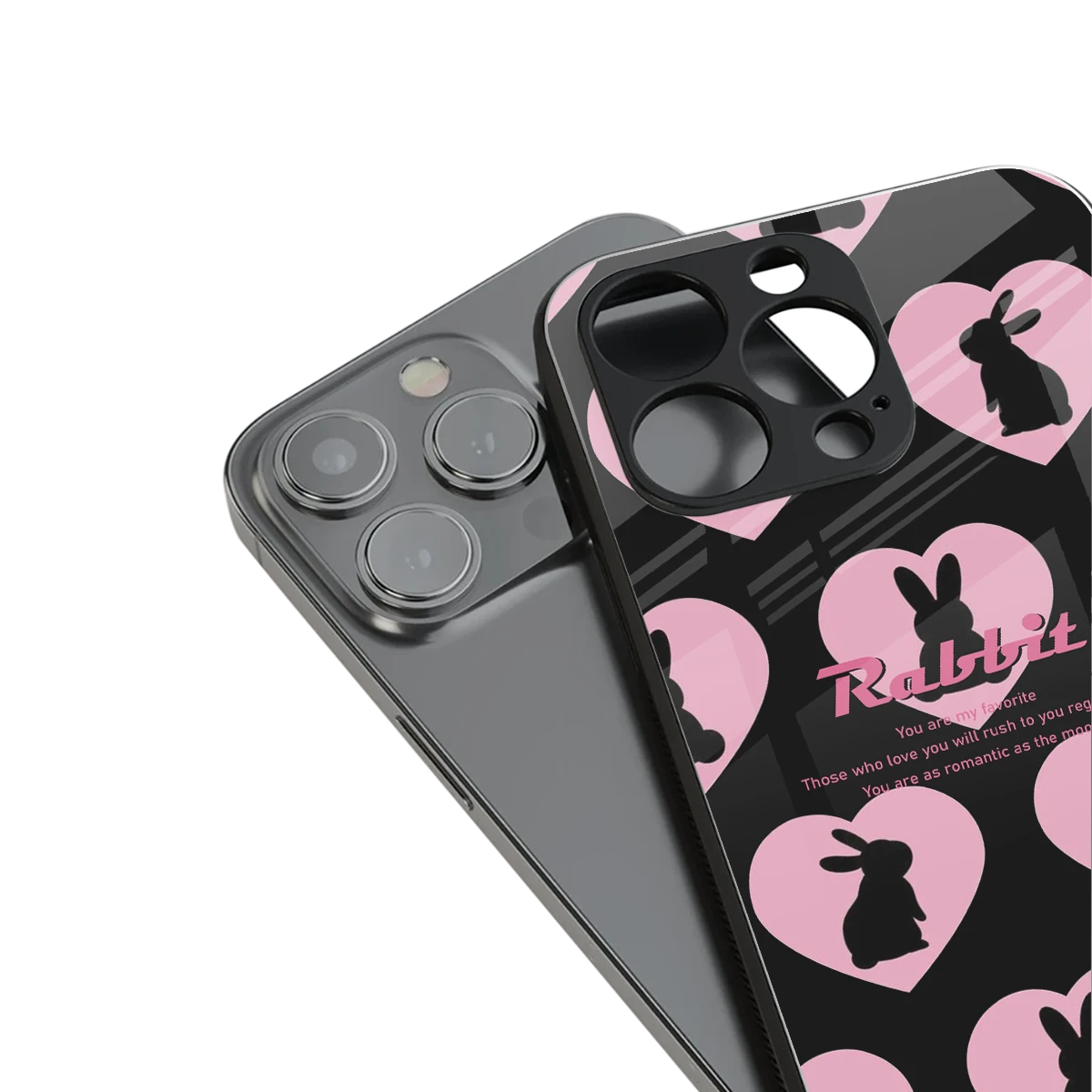 Bunny Love stylish phone case for iphone 17 pro max | glossy glass and slim fit