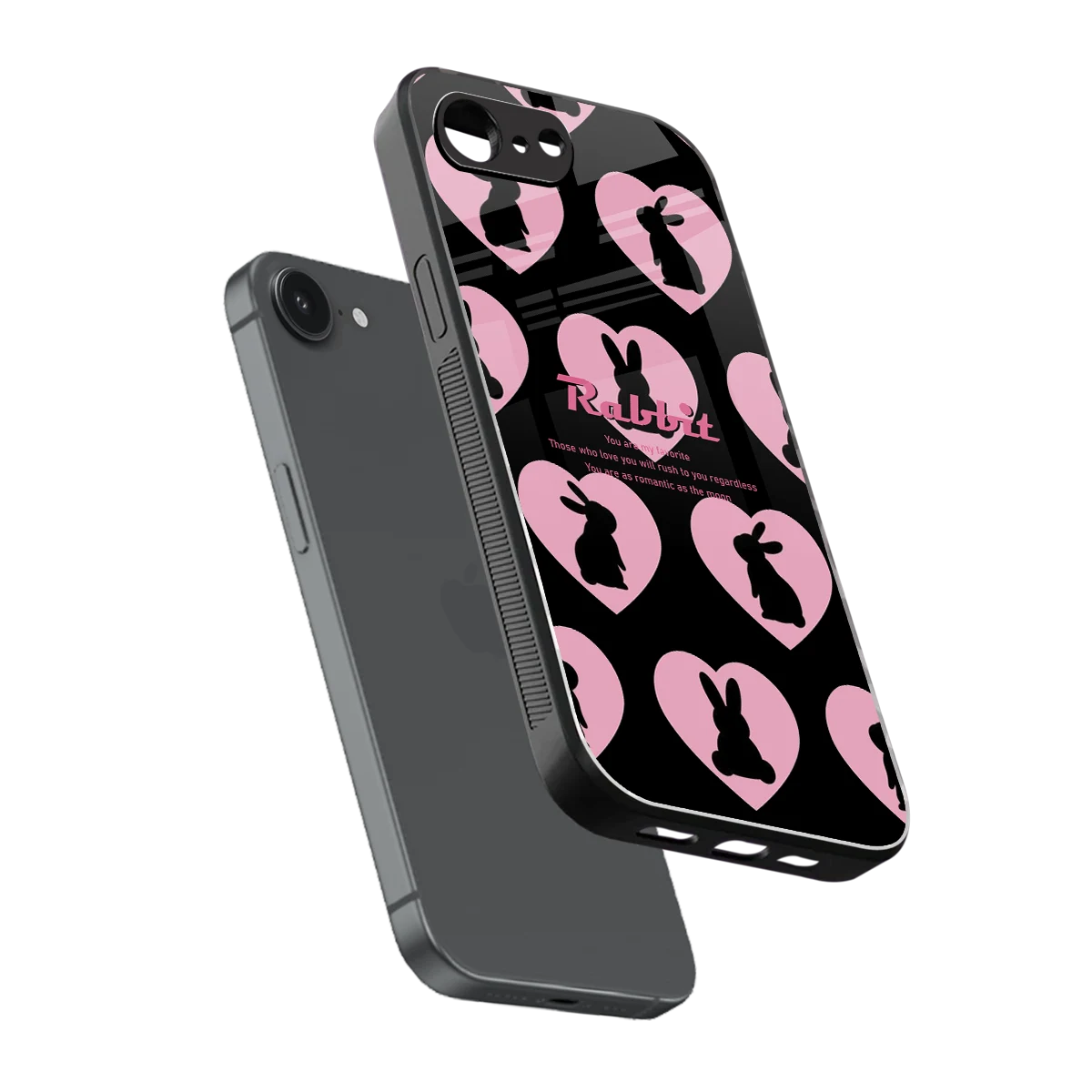 Bunny Love sleek iphone 16e cover with tempered glass back and TPU edges