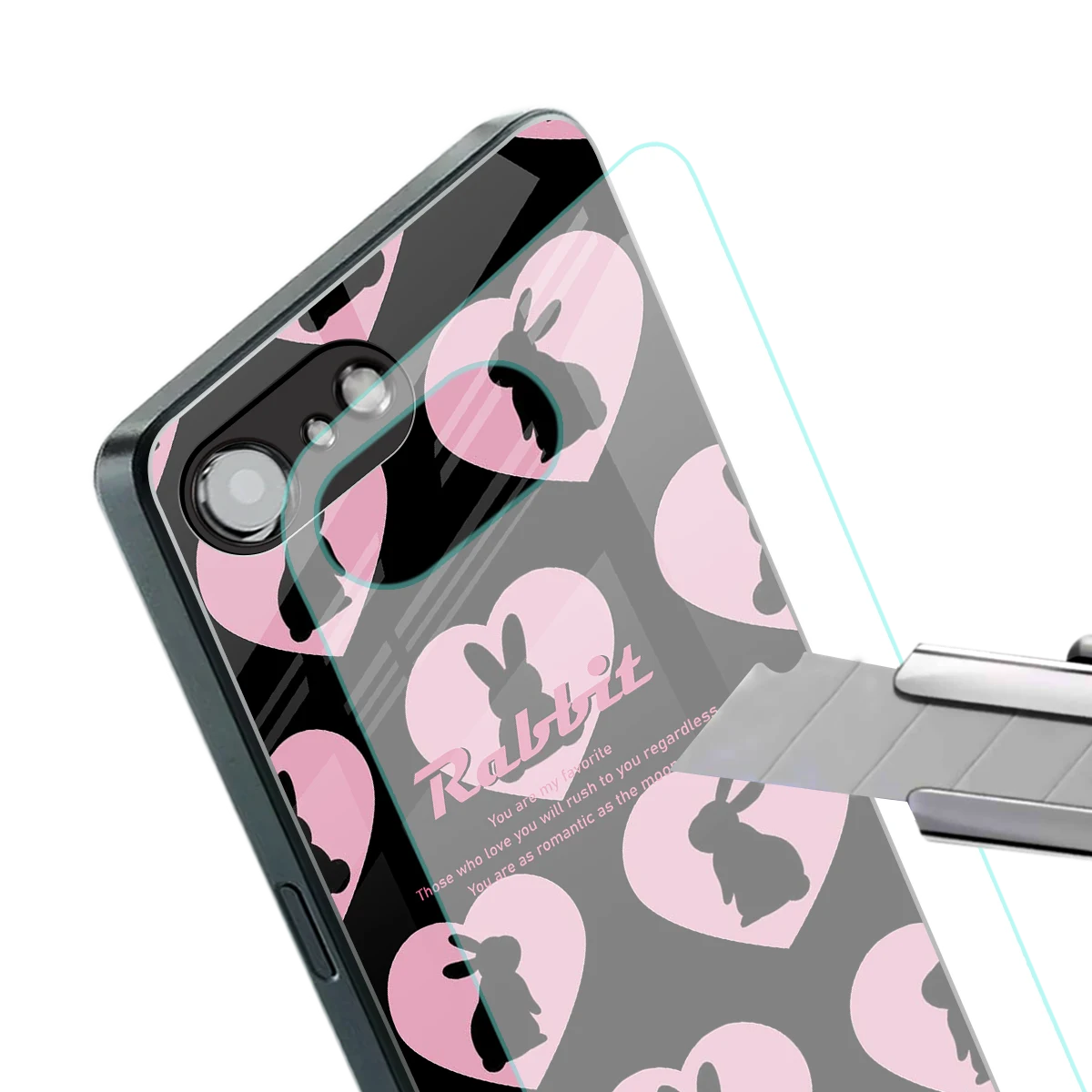 Bunny Love stylish phone case for iphone 16e | glossy glass and slim fit