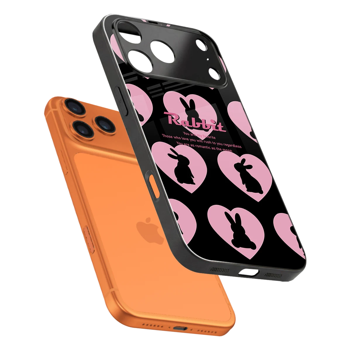Bunny Love sleek iphone 17 pro max cover with tempered glass back and TPU edges