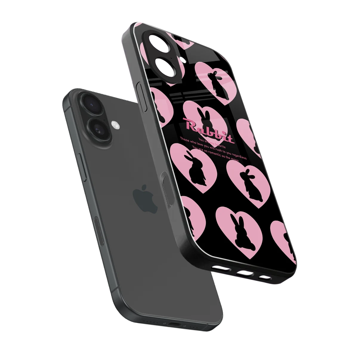 Bunny Love sleek iphone 17 cover with tempered glass back and TPU edges