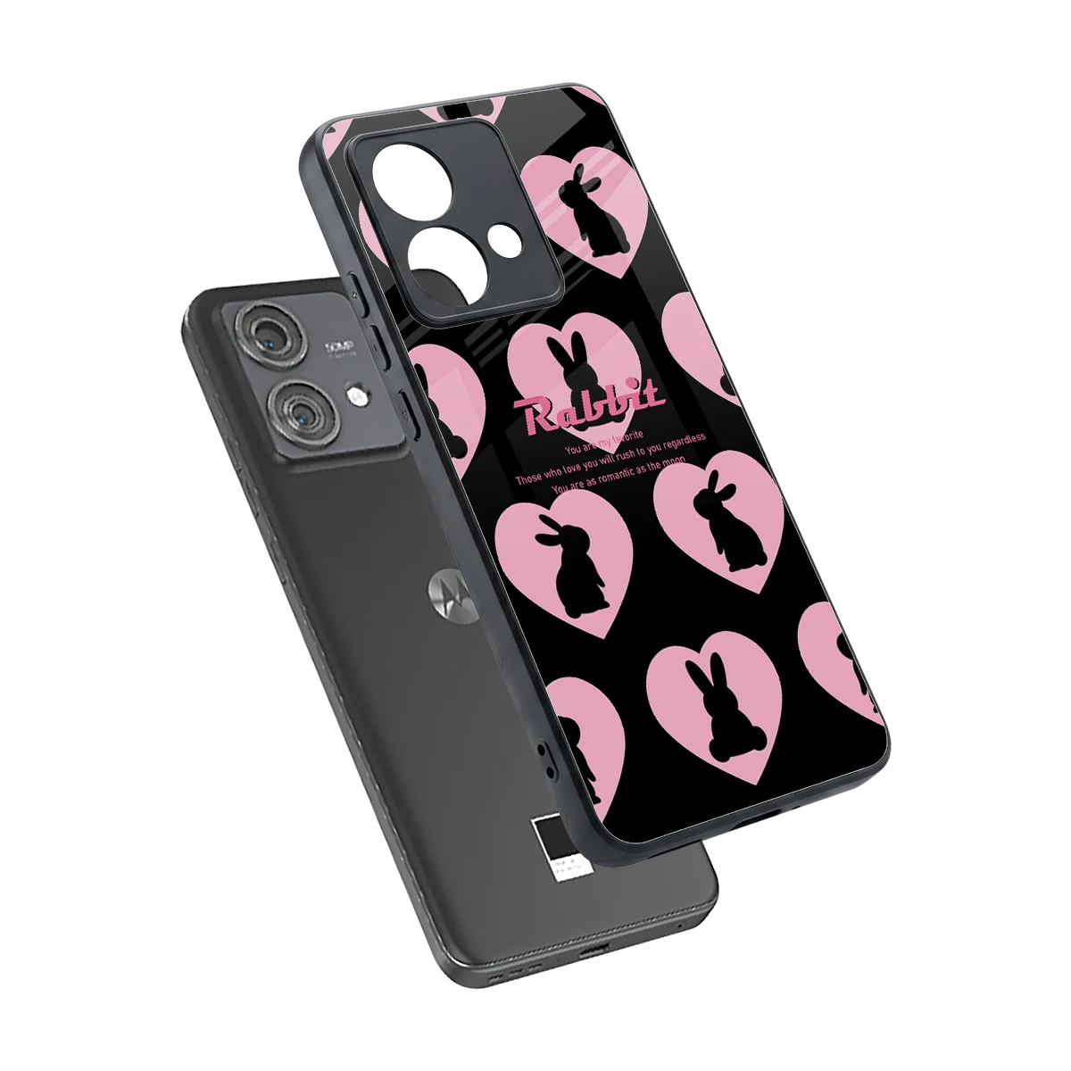Bunny Love sleek motorola edge 40 neo 5g cover with tempered glass back and TPU edges
