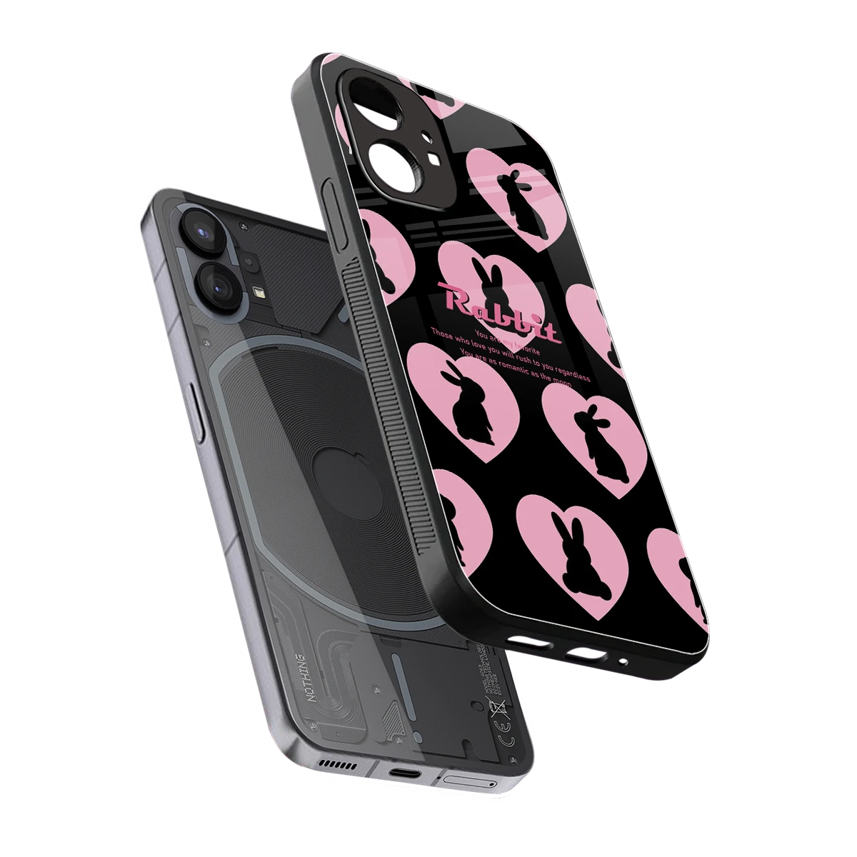 Bunny Love sleek nothing phone 1 cover with tempered glass back and TPU edges