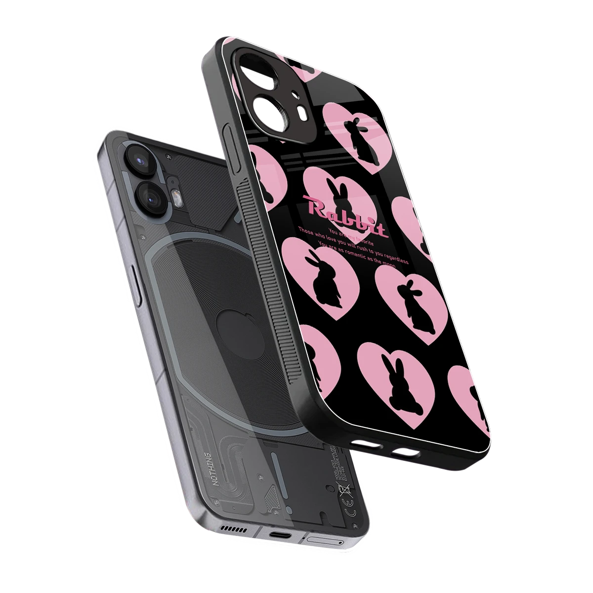 Bunny Love sleek nothing phone 2 cover with tempered glass back and TPU edges
